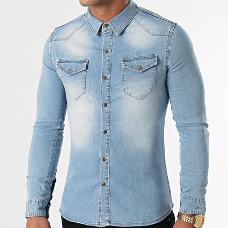 LBO - Super Skinny Fit Camisa de manga larga 865 Azul claro Denim