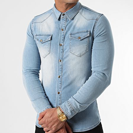LBO - Super Skinny Fit Camisa de manga larga 865 Azul claro Denim