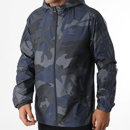 Adidas Originals - Cortavientos Con Capucha Rayas Camuflaje H13460 Gris Azul Marino Camuflaje