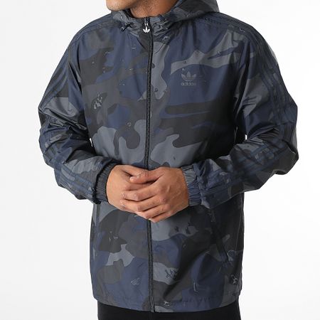 Adidas Originals - Cortavientos Con Capucha Rayas Camuflaje H13460 Gris Azul Marino Camuflaje