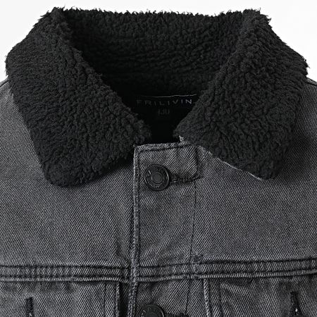 Frilivin - Chaqueta vaquera infantil Cuello de borreguillo Negro
