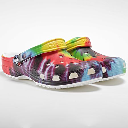 Crocs - Chanclas Classic Tie-Dye Graphic Clog Slides Blanco Multi