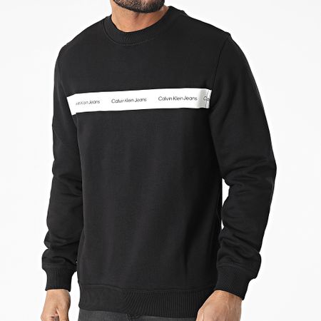 Calvin Klein - Sudadera de cuello redondo con rayas Instit en contraste 0623 Black