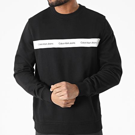 Calvin Klein - Sudadera de cuello redondo con rayas Instit en contraste 0623 Black