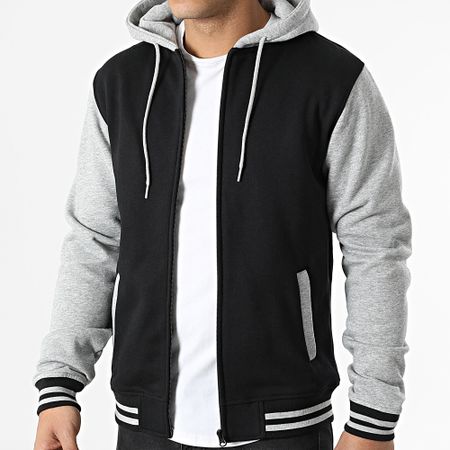 Urban Classics - Teddy Zip Chaqueta con capucha TB287 Negro Gris