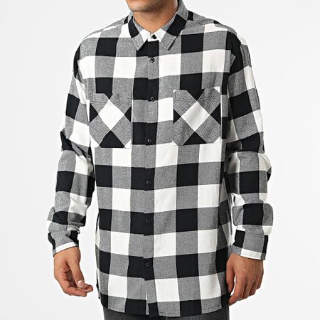 Urban Classics - Camisa a cuadros de manga larga TB4691 Negro Blanco