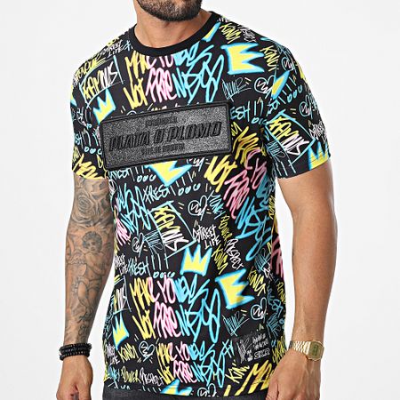 Skr - Camiseta Plata O Plomo Print Negro Amarillo Azul