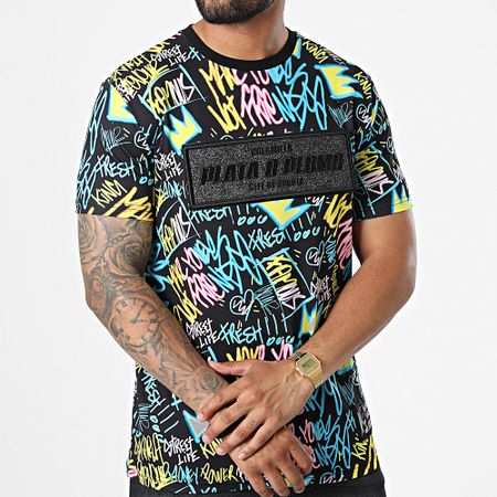 Skr - Camiseta Plata O Plomo Print Negro Amarillo Azul
