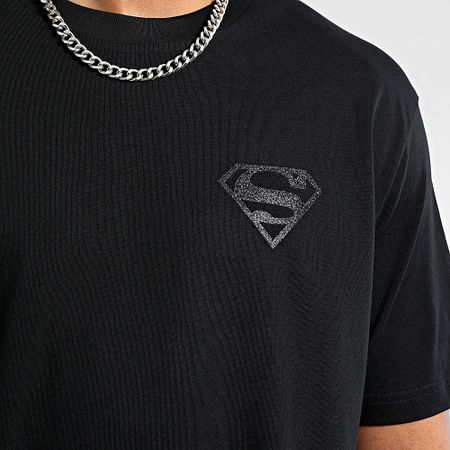 DC Comics - Oversize Glitter Pecho Y Espalda Logo Superman Tee Shirt Negro