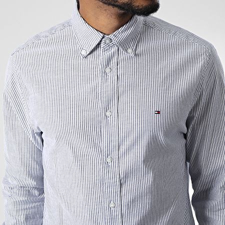 Tommy Hilfiger - Camisa Manga Larga Core 1985 Flex Oxford Rayas 5039 Blanco Azul Marino