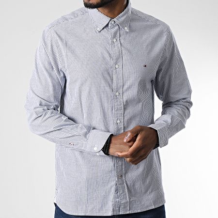 Tommy Hilfiger - Camisa Manga Larga Core 1985 Flex Oxford Rayas 5039 Blanco Azul Marino