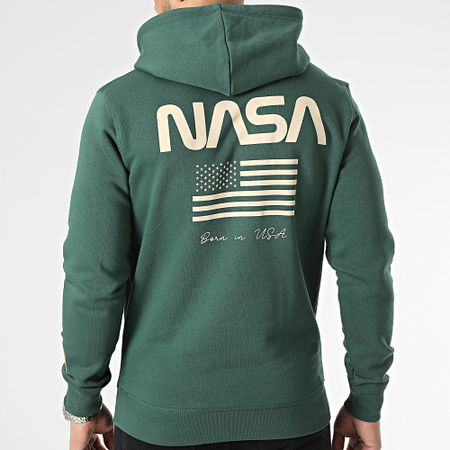 NASA - Sudadera con capucha Born In USA Flag Verde Beige