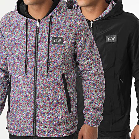 Y et W - Uzy Chaqueta con capucha y cremallera Negro Blanco Reversible