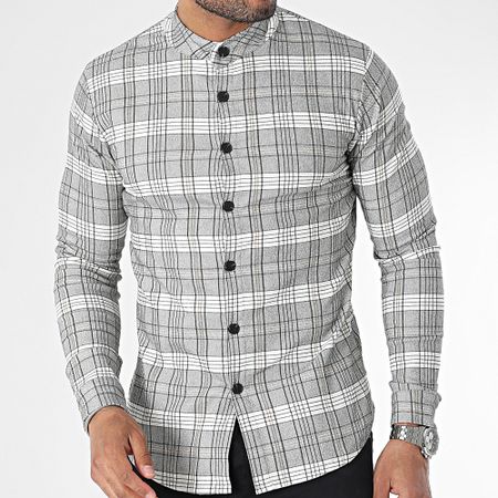 Frilivin - Camisa gris jaspeada de manga larga a cuadros