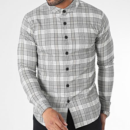 Frilivin - Camisa gris jaspeada de manga larga a cuadros