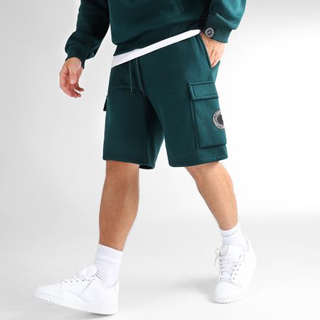 Classic Series - Conjunto de sudadera de cuello redondo y pantalón corto Cargo Jogging 1102 1108 Verde