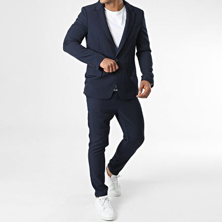 Frilivin - Conjunto de chaqueta blazer y pantalón chino azul marino