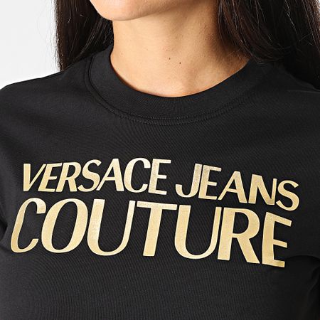 Versace Jeans Couture - Camiseta de mujer 75HAHT01-CJ00T Negro Oro