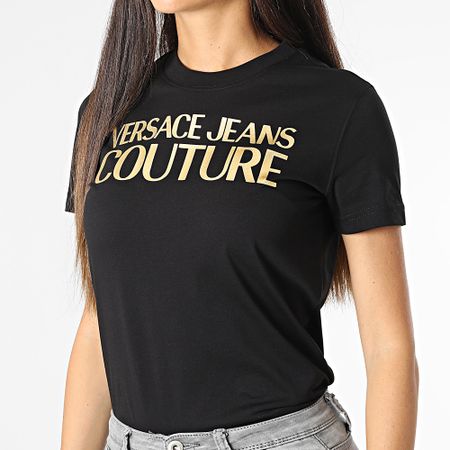 Versace Jeans Couture - Camiseta de mujer 75HAHT01-CJ00T Negro Oro