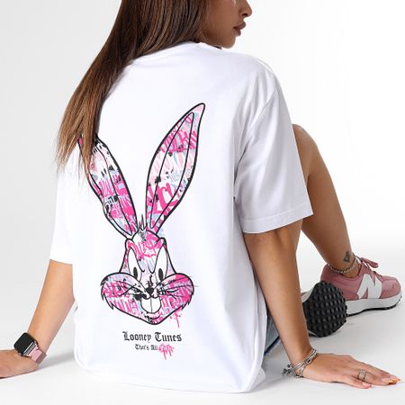 Looney Tunes - Camiseta Oversize Large Mujer Bugs Bunny Graff Rosa Blanco