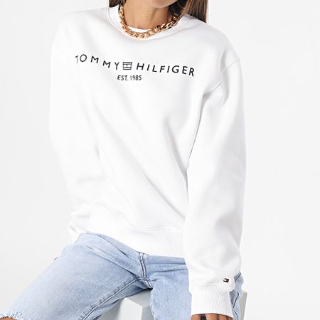 Tommy Hilfiger - Sudadera de cuello redondo para mujer Corp Logo 9791 Blanco