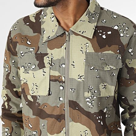 John H - Conjunto de chaqueta con cremallera y pantalón cargo de camuflaje verde caqui