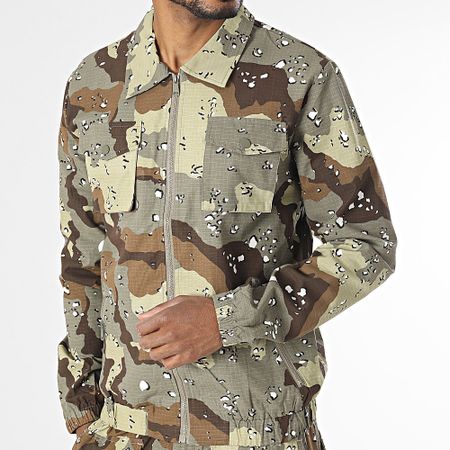 John H - Conjunto de chaqueta con cremallera y pantalón cargo de camuflaje verde caqui