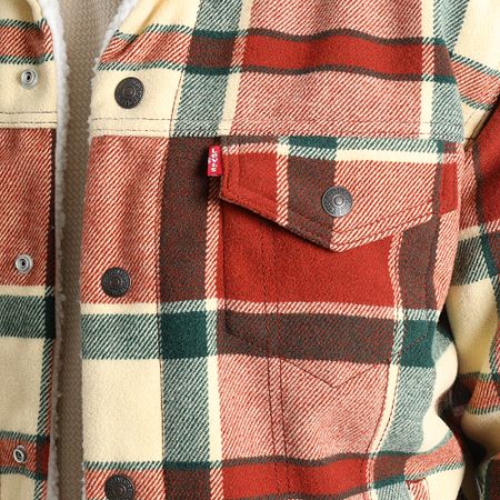 Levi's - A6027 Rojo Beige Verde Sherpa Chaqueta de cuadros