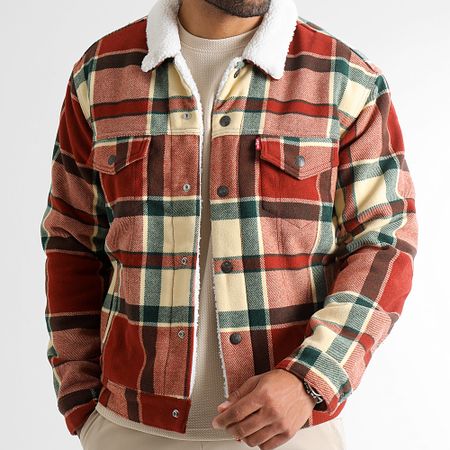 Levi's - A6027 Rojo Beige Verde Sherpa Chaqueta de cuadros