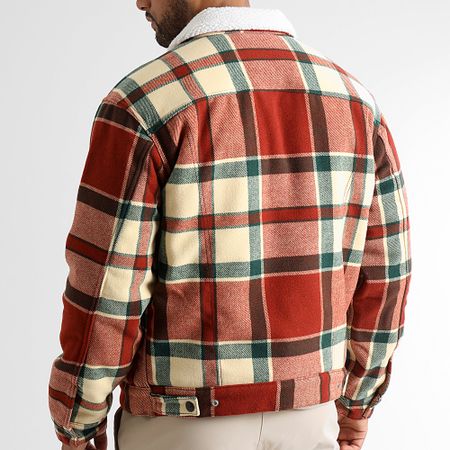 Levi's - A6027 Rojo Beige Verde Sherpa Chaqueta de cuadros