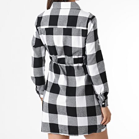 Girls Outfit - Vestido de cuadros negro blanco de manga larga para mujer