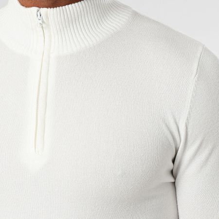 John H - Jersey blanco con cuello alto y cremallera