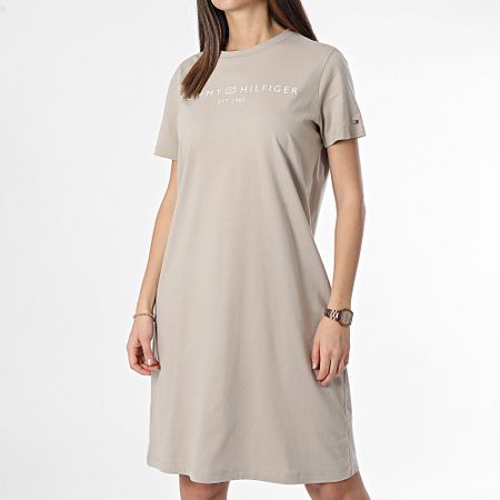 Tommy Hilfiger - Camiseta Mujer Vestido Corp Logo 1013 Beige