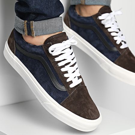 Vans - Zapatillas Old Skool 7NTBF11 Ante Plaid Marrón Azul Marino