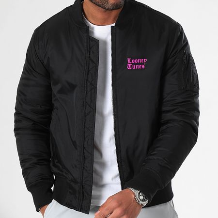 Looney Tunes - Angry Taz Back Bomber Jacket Negro Rosa