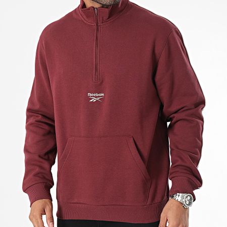 Reebok - Sudadera con cremallera y cuello burdeos