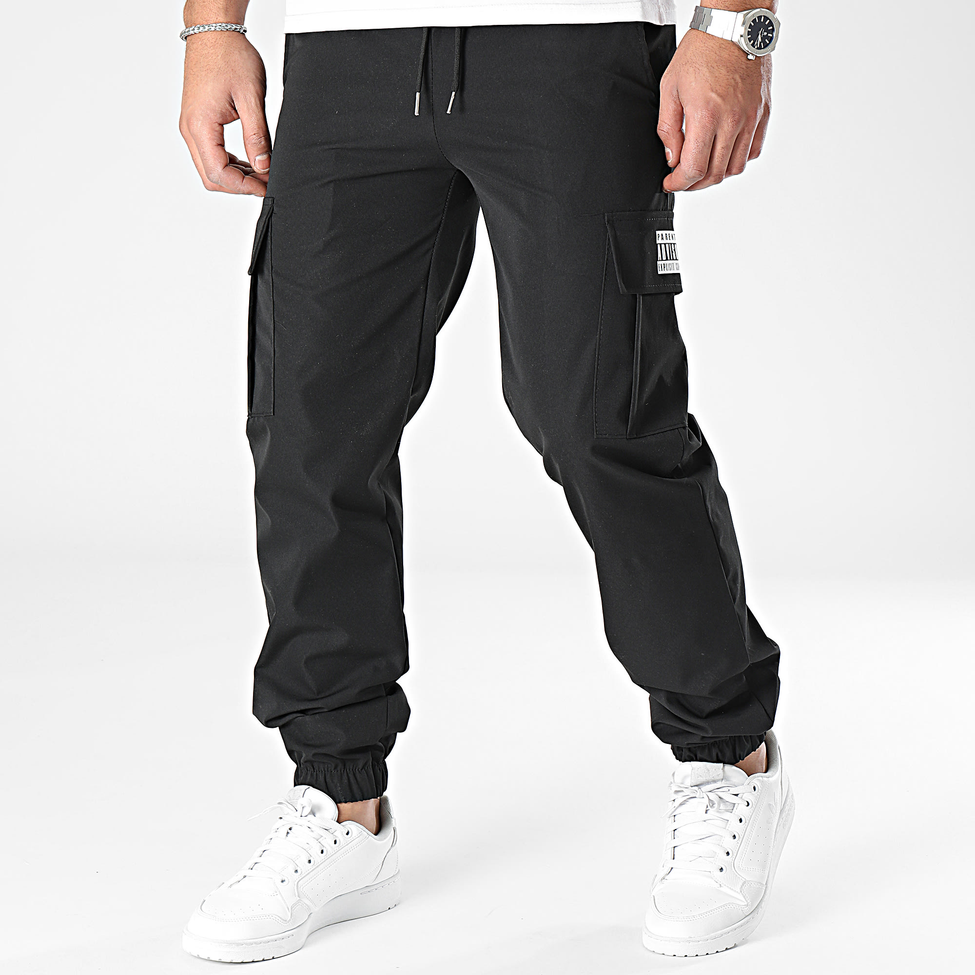 Parental Advisory - Pantalón Cargo Logo Blanco Negro