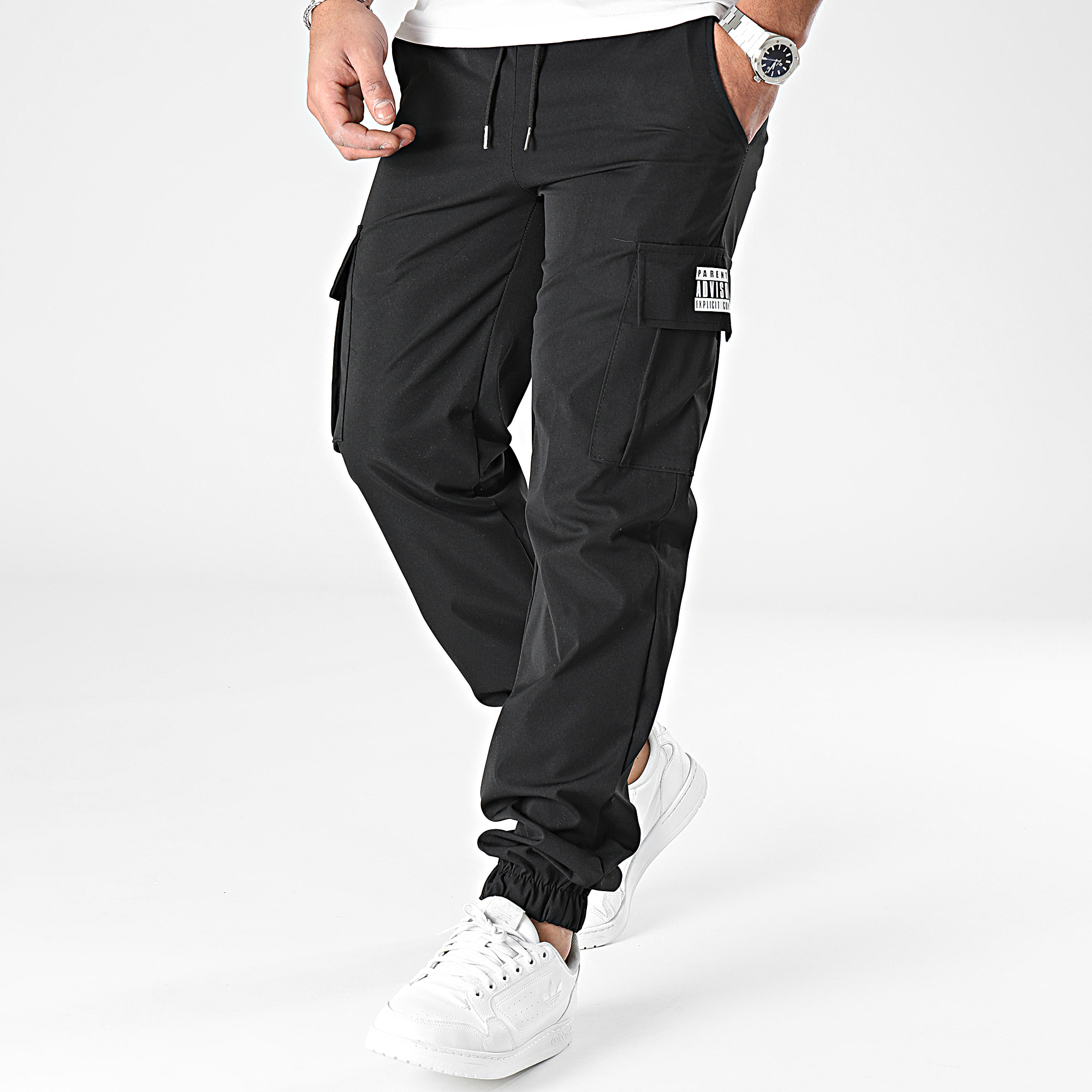 Parental Advisory - Pantalón Cargo Logo Blanco Negro