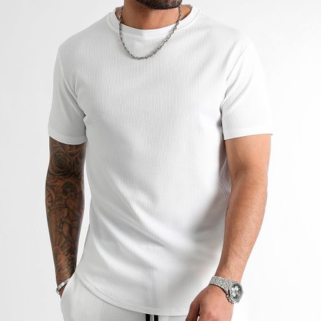 LBO - Conjunto de camiseta oversize blanca Waffle 0819 y pantalón corto de jogging texturizado