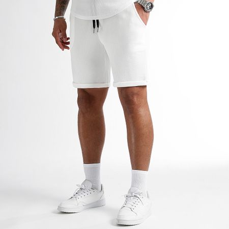 LBO - Conjunto de camiseta oversize blanca Waffle 0819 y pantalón corto de jogging texturizado