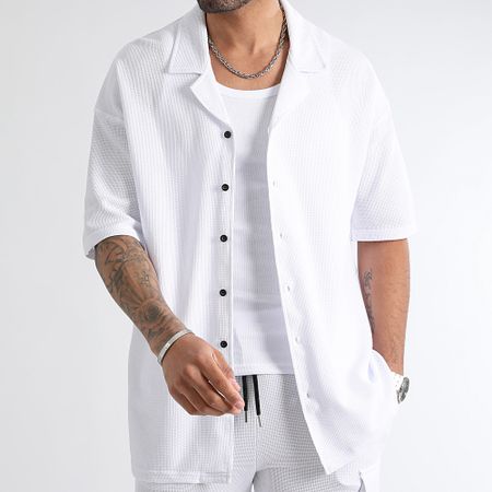 LBO - Conjunto Waffle 3280 de camisa blanca oversize de manga corta y pantalón corto cargo texturizado