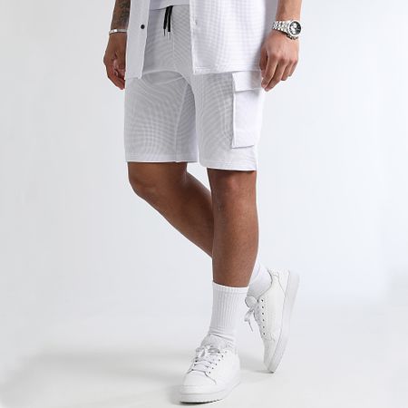 LBO - Conjunto Waffle 3280 de camisa blanca oversize de manga corta y pantalón corto cargo texturizado