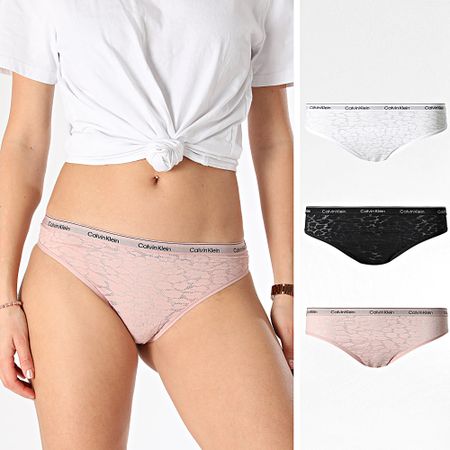 Calvin Klein - Paquete brasileño de 3 pares para mujer QD5225E Blanco Rosa Negro