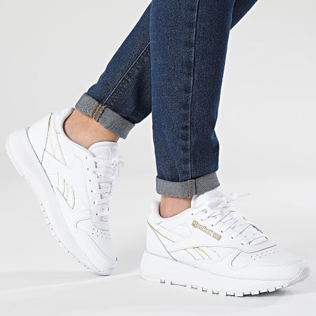 Reebok - Zapatillas Mujer Classic Piel SP 4547 Calzado Blanco Oro