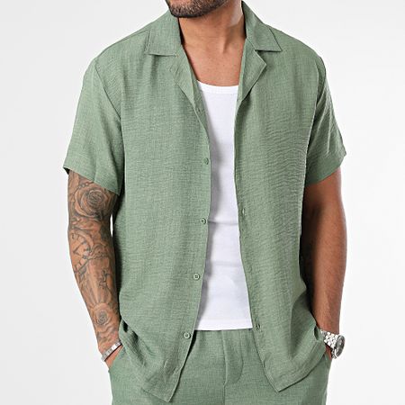 Frilivin - Conjunto de camisa de manga corta y pantalón corto verde caqui