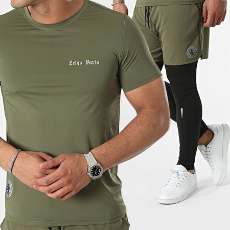 Zelys Paris - Dana Caqui Verde Negro Tee Shirt Y Jogging Shorts Legging Set