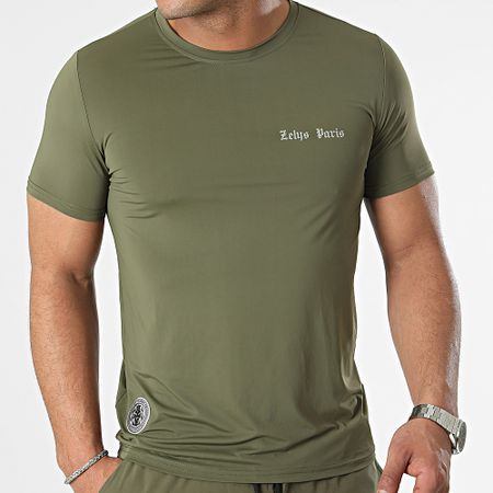 Zelys Paris - Dana Caqui Verde Negro Tee Shirt Y Jogging Shorts Legging Set