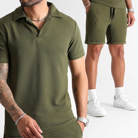 LBO - Conjunto de polo texturizado y pantalón corto 1097 verde caqui