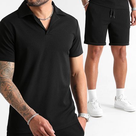 LBO - Conjunto de polo y jogging Waffle 1098 negro texturizado