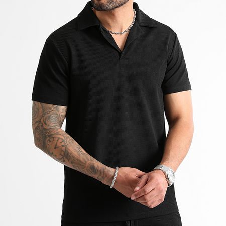 LBO - Conjunto de polo y jogging Waffle 1098 negro texturizado